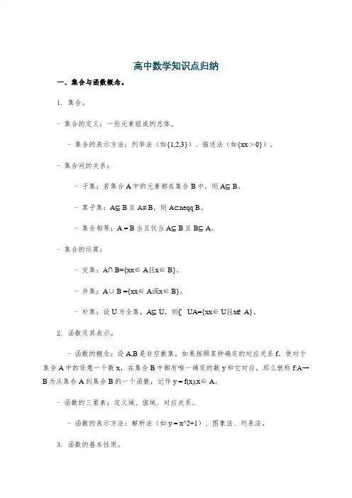 高中数学知识点归纳