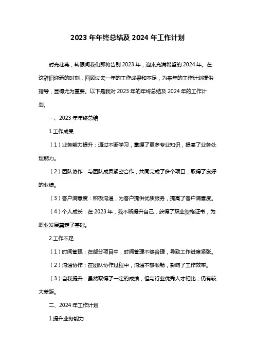 2023年年终总结及2024年工作计划
