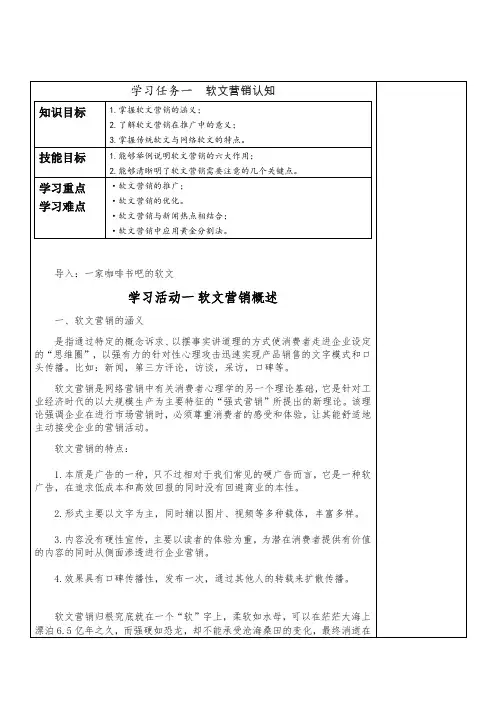 学习任务一 软文营销认知