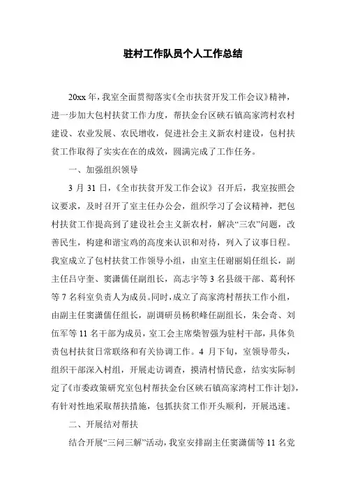 驻村工作队员个人工作总结