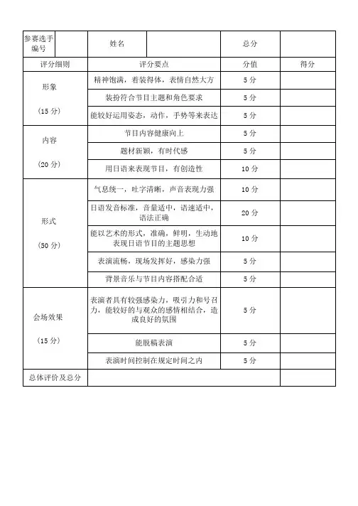 《才艺大赛评分表》