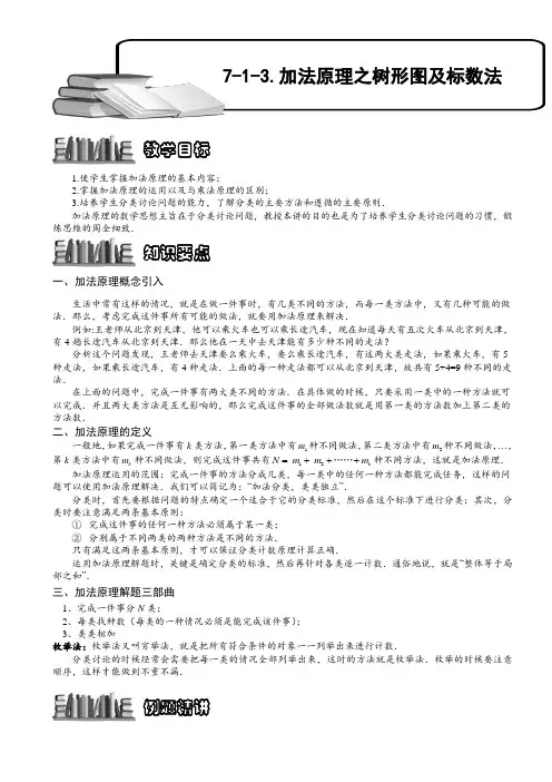 小学奥数  加法原理之树形图及标数法  精选例题练习习题(含知识点拨)