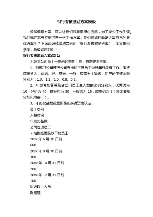 银行考核激励方案模板