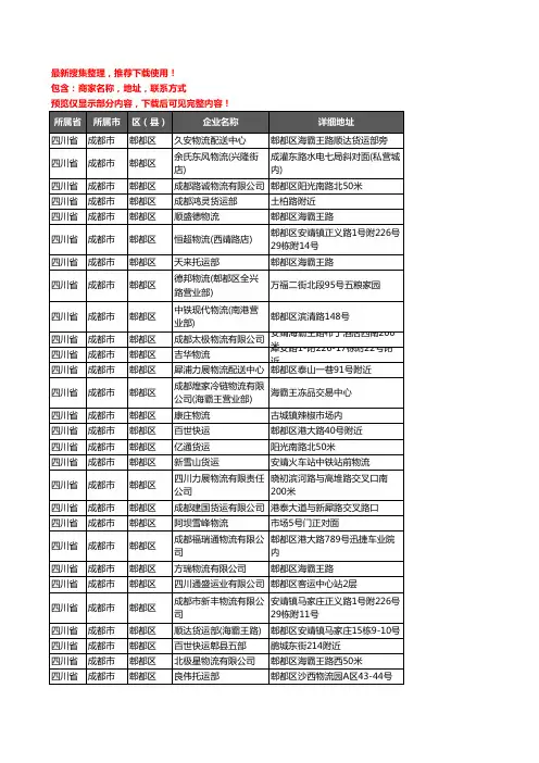 新版四川省成都市郫都区托运企业公司商家户名录单联系方式地址大全652家