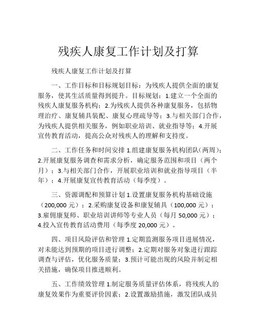 残疾人康复工作计划及打算