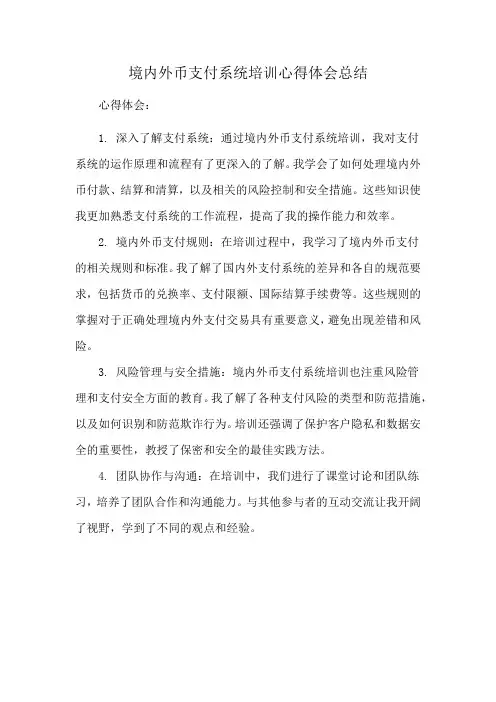 境内外币支付系统培训心得体会总结