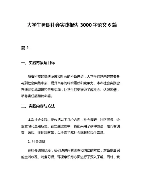 大学生暑期社会实践报告3000字范文6篇