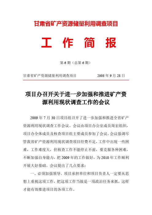 甘肃省矿产资源储量利用调查项目
