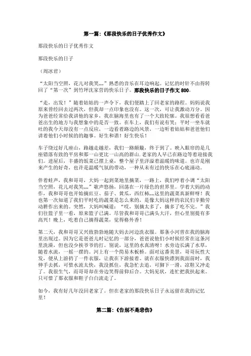 那段快乐的日子作文800