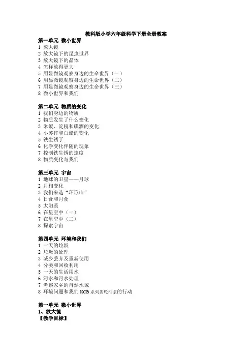 教科版小学六年级科学下册全册教案