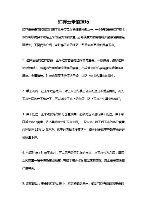 贮存玉米的技巧