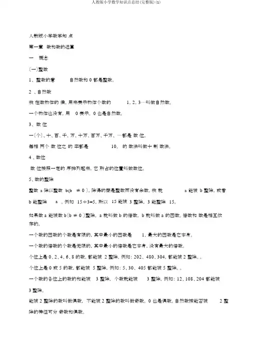 人教版小学数学知识点总结(完整版)(1)
