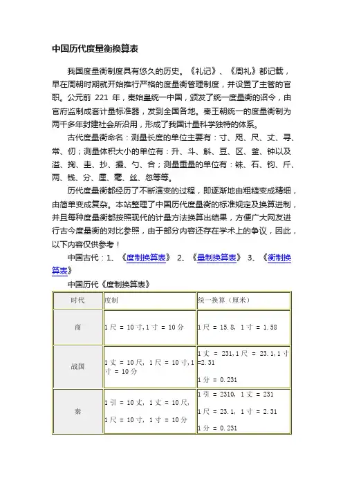 中国历代度量衡换算表