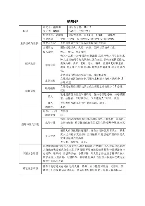 2危险化学品硝酸钾的理化性质及危险特性表MSDS