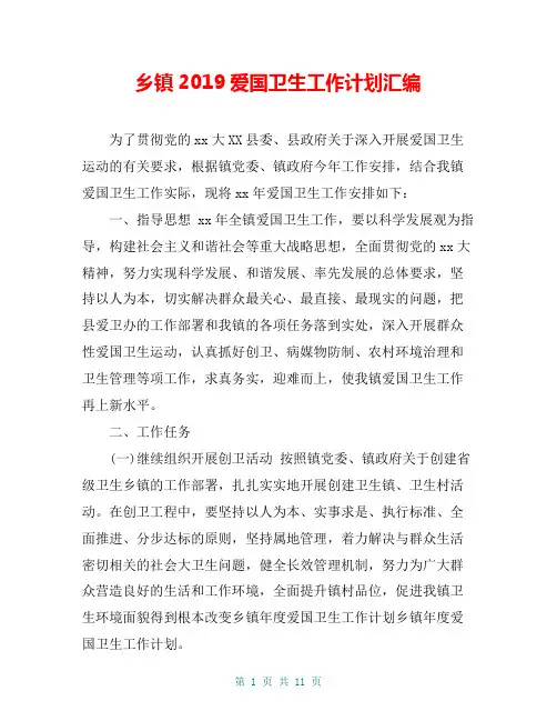 乡镇2019爱国卫生工作计划汇编