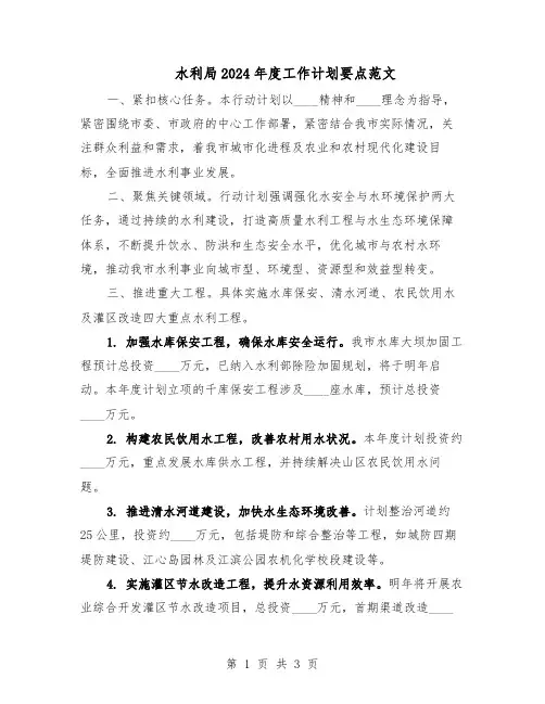 水利局2024年度工作计划要点范文(二篇)