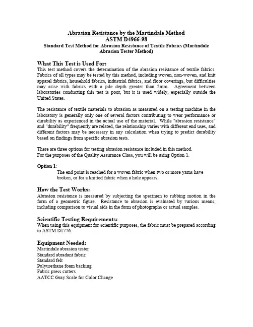ASTM D 4966-98_ Standard test method for abrasion resistance  of textile fabrics (Martindale abrasio