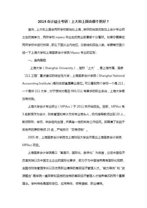 2019会计硕士考研：上大和上国会哪个更好？