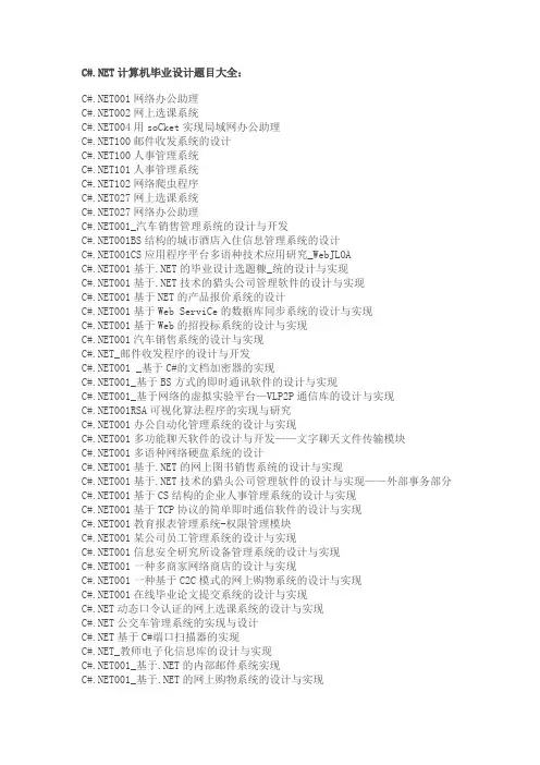 C#.NET计算机毕业设计题目大全