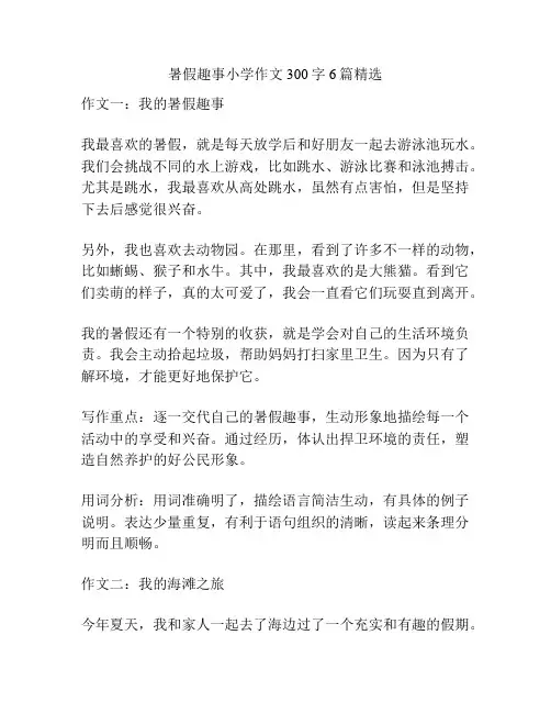 暑假趣事小学作文300字6篇精选