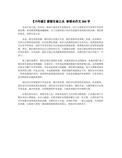 【六年级】爱惜生命之水 珍惜水作文500字