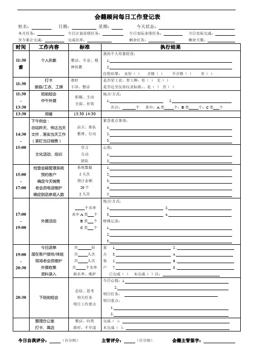 健身会籍顾问日常工作表