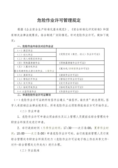 危险作业许可管理规定
