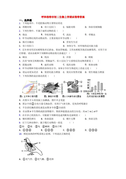 呼和浩特市初二生物上学期试卷带答案