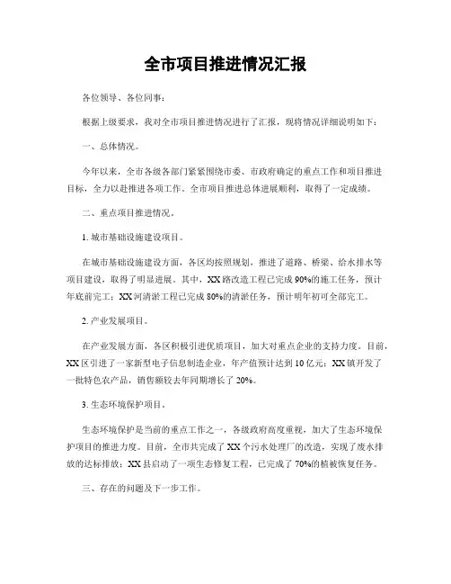 全市项目推进情况汇报