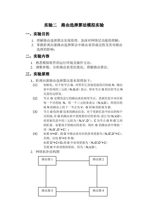 实验二 路由选择算法模拟实验