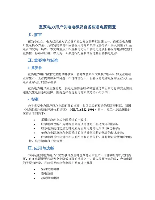 重要电力用户供电电源及自备应急电源配置