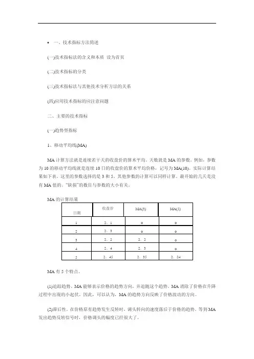主要技术指标分析