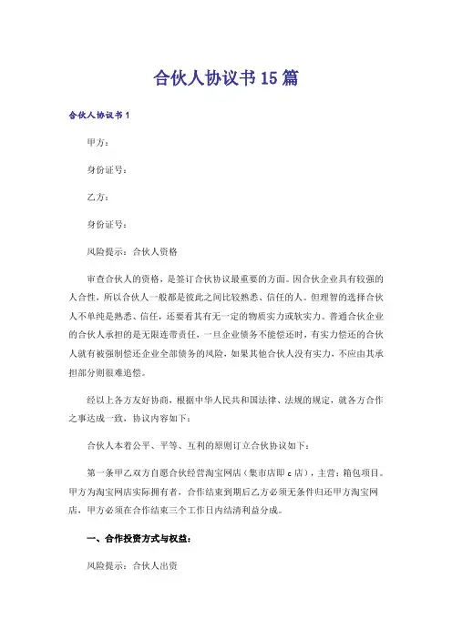 合伙人协议书15篇
