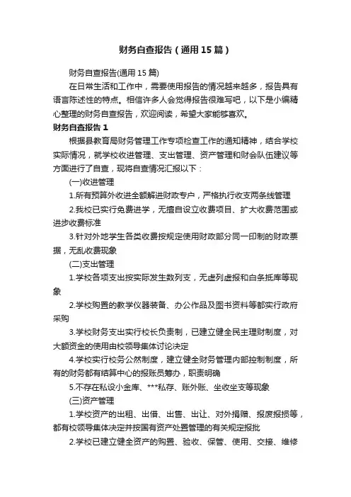 财务自查报告（通用15篇）