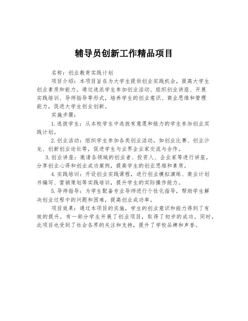辅导员创新工作精品项目