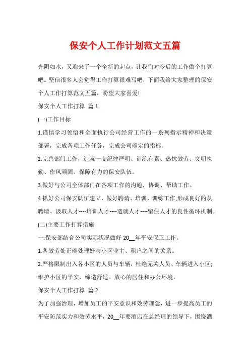 保安个人工作计划范文五篇