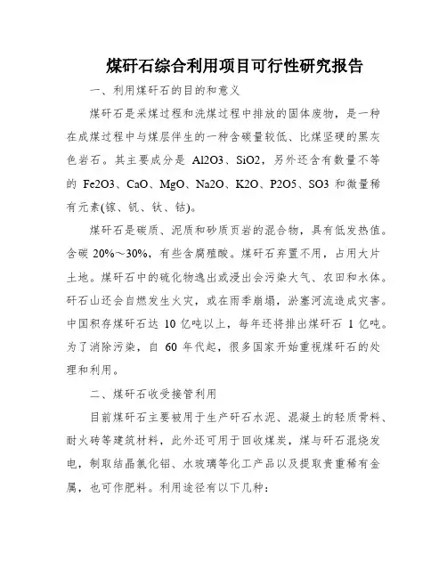 煤矸石综合利用项目可行性研究报告