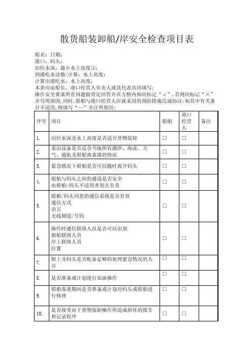 散货船装卸船岸安全检查项目表