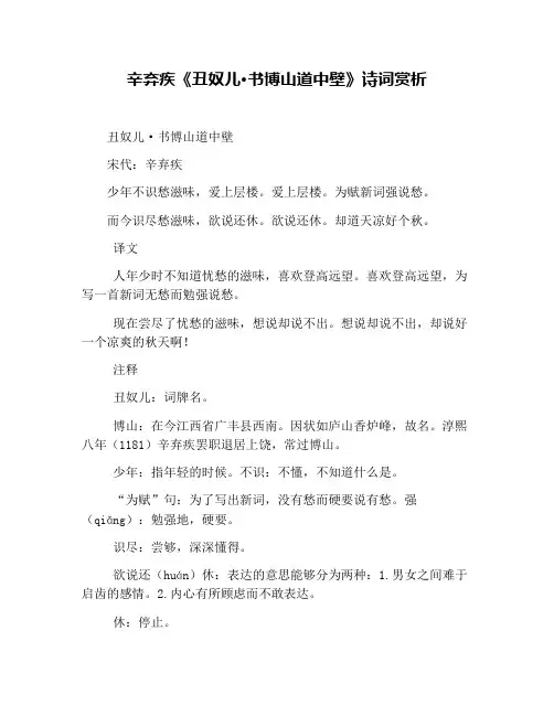 辛弃疾《丑奴儿·书博山道中壁》诗词赏析