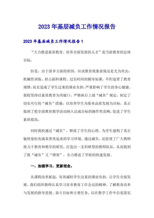 2023年基层减负工作情况报告