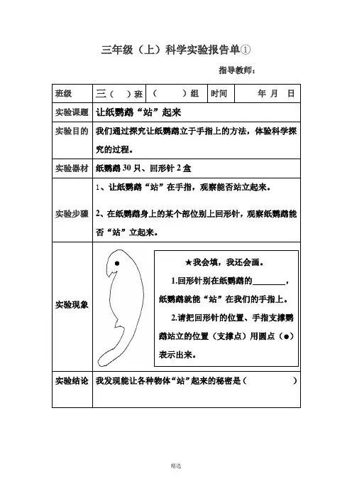 三年级上册实验报告单