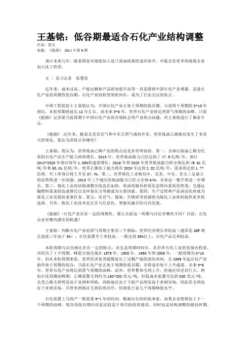 王基铭：低谷期最适合石化产业结构调整