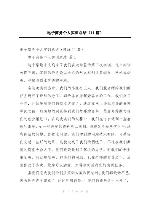 电子商务个人实训总结(11篇)