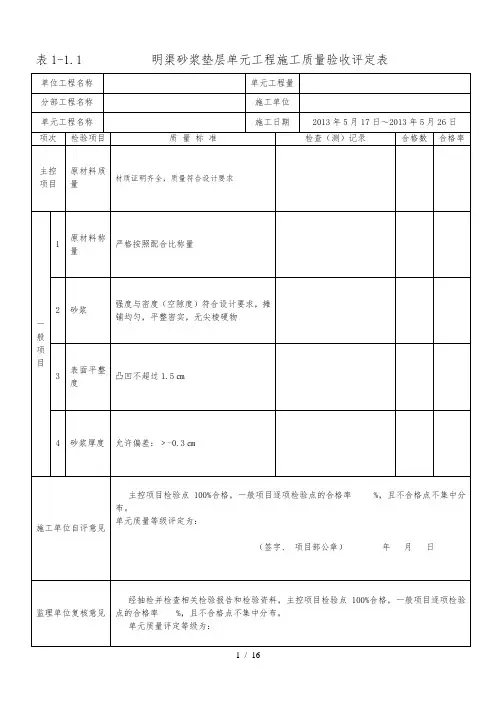 明渠工程质量评定表