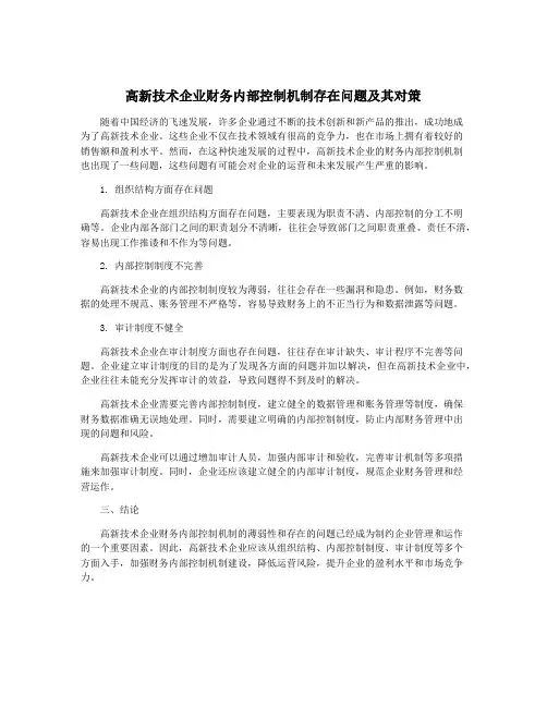 高新技术企业财务内部控制机制存在问题及其对策