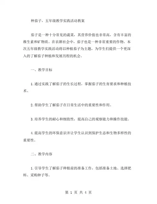 种茄子,五年级教学实践活动教案