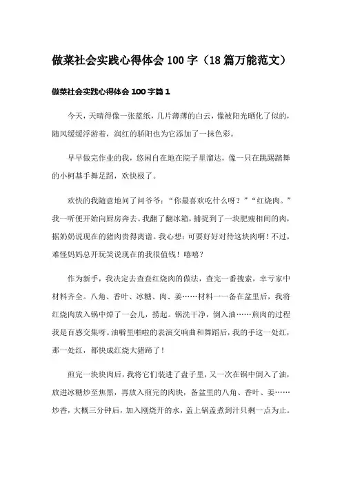 做菜社会实践心得体会100字(18篇万能范文)
