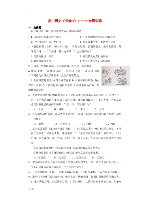 高中历史 1-4专题训练 人民版必修2-人民版高一必修2历史试题
