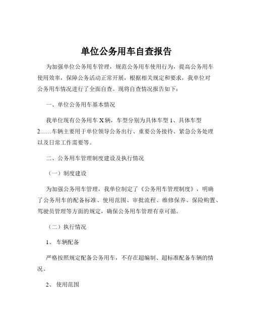 单位公务用车自查报告