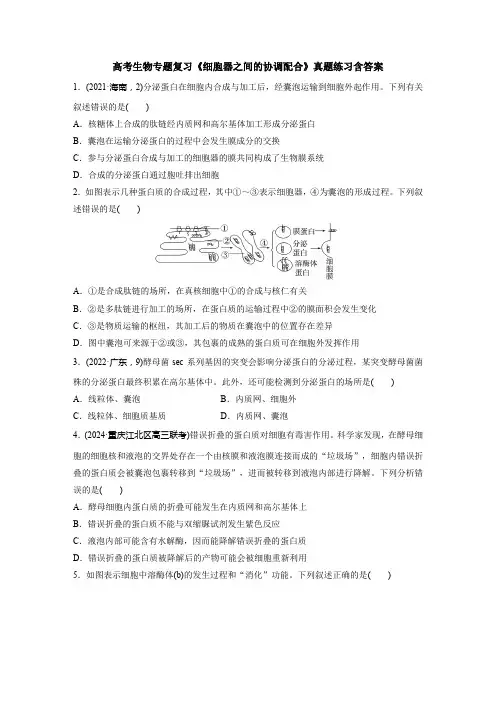 高考生物专题复习《细胞器之间的协调配合》真题练习含答案